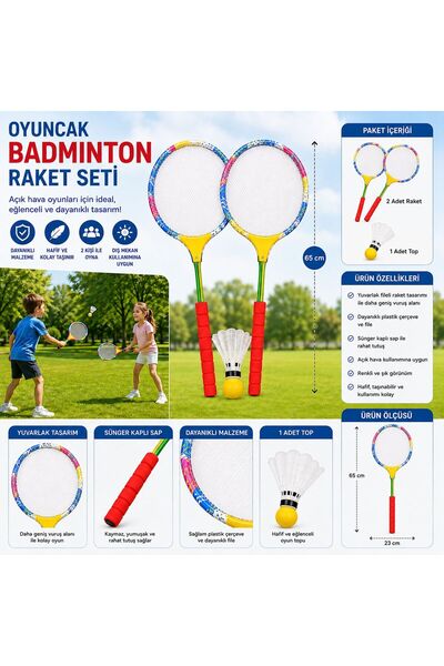 BYCEGU KALİTELİ BADMINTON 65 CM FİLELİ OYUCAK RAKET SETİ