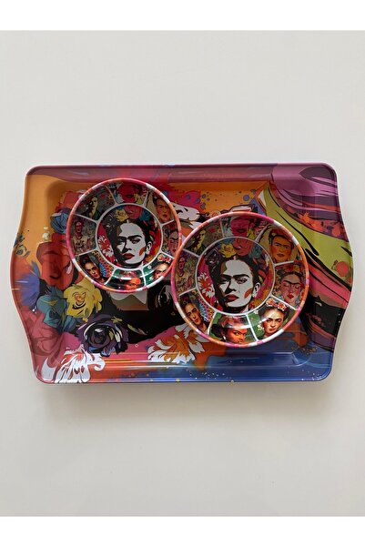 Home Frida Kahlo Desenli Metal Tepsi/Kase Takımı Dekoratif Mutfak Gereç,Süs E...