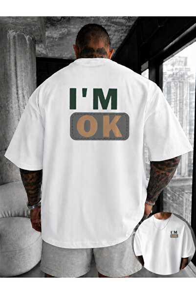 ship master Men's I'M Ok Printed Oversize 100% Cotton T-Shirt Shorts Set