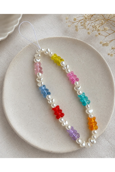 FİŞNEİLETİŞİM Jeli̇bon Ayicikli İnci̇li̇ Phone Charmi Phone Strap