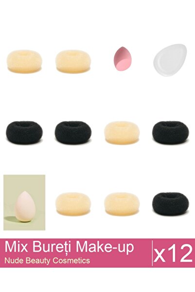 Makeup Mix Set 12 products Sponges: Blonde bun sponge - 9 cm diameter, Extra-...