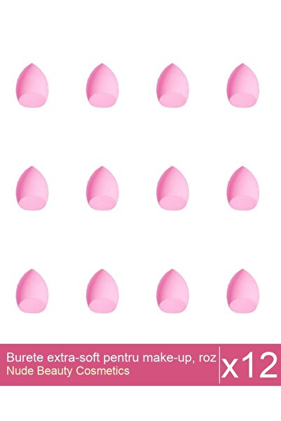 Makeup Set of 12 extra-soft make-up sponges, pink - beveled