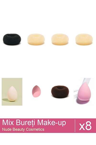 Makeup Set Mix 8 products Sponges: Blonde bun sponge - 9 cm diameter, Extra-s...