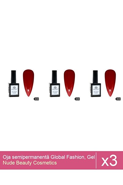 Makeup Set 3x Oja semipermanentă Global Fashion, Gel polish Elite Glow 15 ml,008