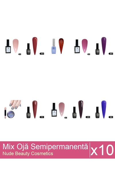 Makeup Set Mix 10 Nail Polish products: BLACK ELITE semi-permanent nail polis...