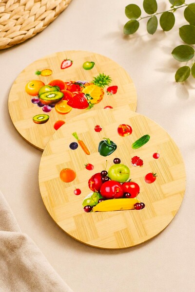 new rise 2 Pcs Mdf Wooden Trivets Fruit Design Teapot Bottom Hot Pot Patterned Wooden Trivets