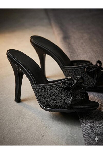 softoria shoes Women's Black Mesh Embroidered Heeled Evening Dress Shoes Slip...
