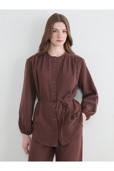 LC Waikiki Nevavm Women's Shirt Tunic with Belted Collar and Waistband