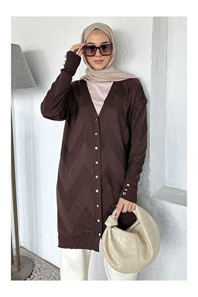 LC Waikiki Nevavm Patterned Hijab Knitwear Cardigan with Front Buttons (Fits ...