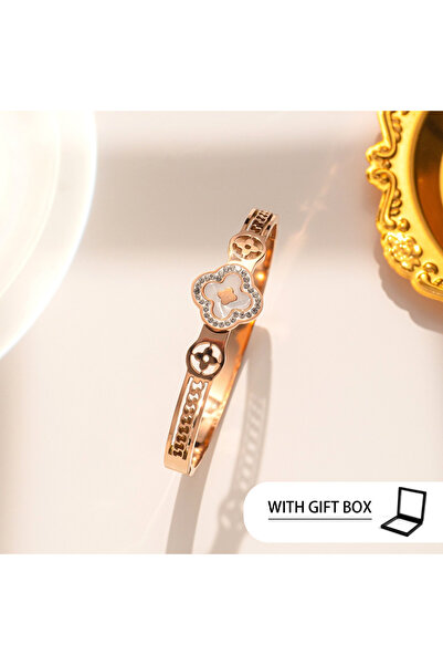 Choice3 White rose gold Light Luxury Clover Bangle,White Shell and Titanium S...