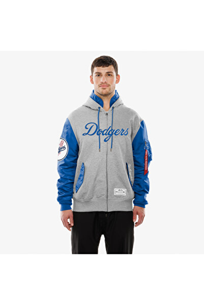 NEW ERA Alpha Industries x LA Dodgers MA-1 Full Zip Erkek Gri Sweatshirt