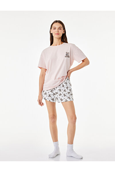 Koton Cotton Crew Neck Short Sleeve Relaxed Fit Printed Pajama Set