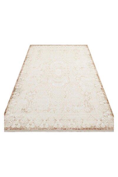 halinet Halı.Net Cream Classic Washable Non-Slip Living Room Carpet Eco-Padon...