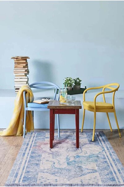 halinet Halı.Net Blue Vintage Antique Washable Non-Slip Living Room Carpet Ha...
