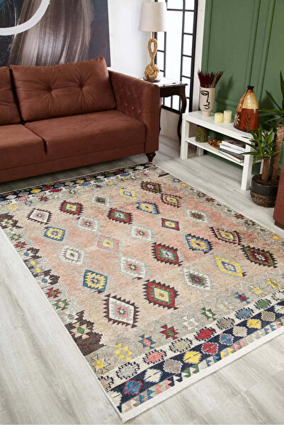 halinet Halı.Net Cream Modern Washable Non-Slip Living Room Carpet Haln-Hln1681