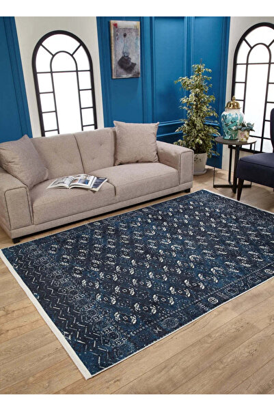 halinet Halı.Net Blue Modern Washable Non-Slip Living Room Carpet Haln-Hln1939
