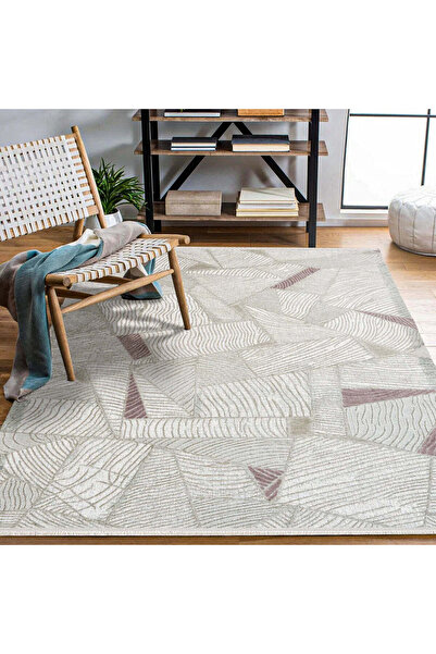 halinet Halı.Net Beige Modern Washable Non-Slip Living Room Carpet Cr-Argilla...