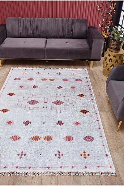 halinet Halı.Net White Classic Washable Non-Slip Living Room Carpet Haln-Hln5082