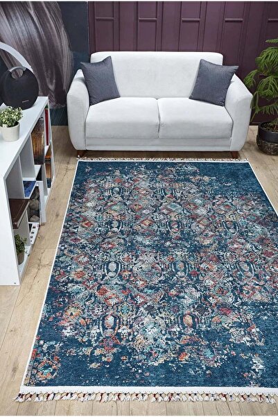 halinet Halı.Net Blue Vintage Antique Washable Non-Slip Living Room Carpet Ha...