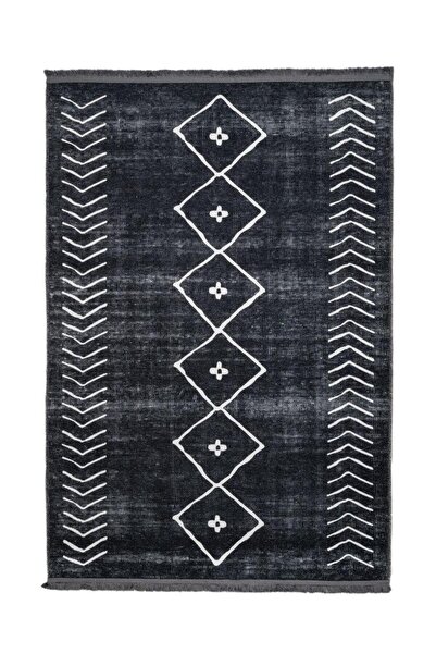 halinet Halı.Net Anthracite Modern Washable Non-Slip Living Room Carpet Pia-G...