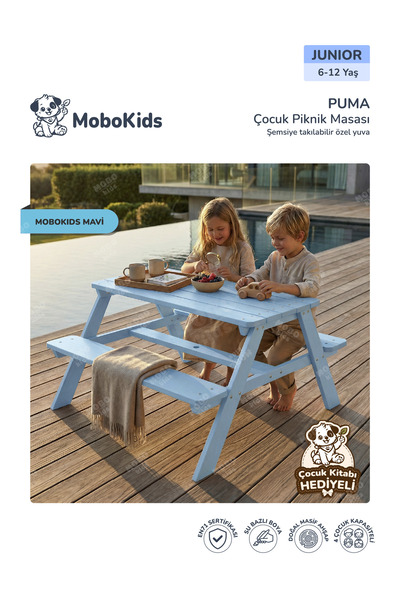 mobokids Dış Mekan Piknik Masası Puma Masif Ahşap 4 kişilik Junior 6 - 12 Yaş...