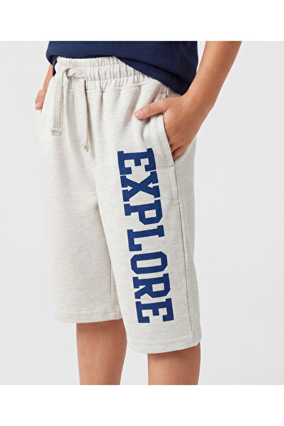 Pine kids Looper Knit Shorts with Text Print - Grey