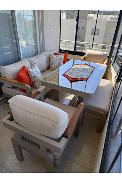 Rovena ELENA Alüminyum Bahçe Balkon Köşe Takımı Cappuccino 188X68 3LÜ 68 X68 ...
