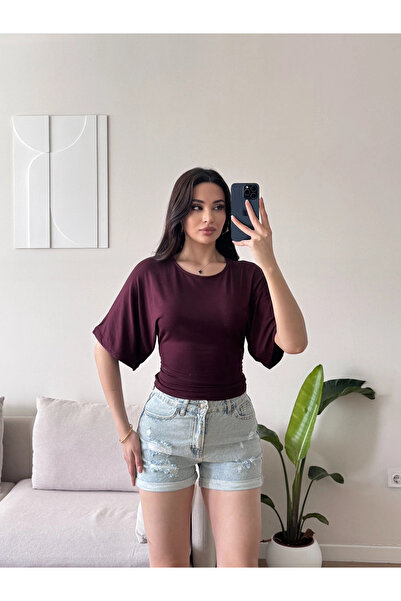 Zoom Butik Bel Bağlamalı Modal Crop - BORDO