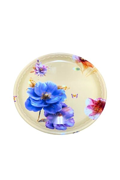 OEM Round Serving Tray, Plastic, Floral Beige Model, 35 cm