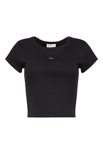 Calvin Klein Tricou de damă cu mânecă scurtă, slim, reiat, din bumbac, cu ins...