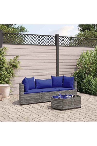 vidaxl Set canapea de gradina cu perne, 4 piese, gri, poliratan