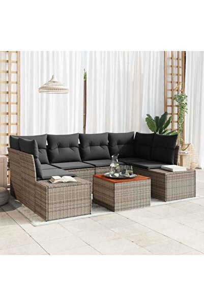 vidaxl Set de canapele pentru gradina cu perna 7 pcs Gri poliratan