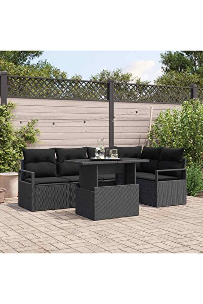 vidaxl Set de canapele pentru gradina 6 pcs Negru Rattan poli