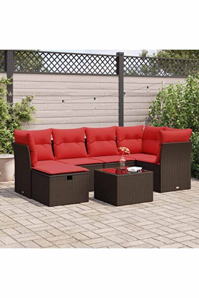 vidaxl Set canapele de gradina cu perne, 7 piese, maro, poliratan