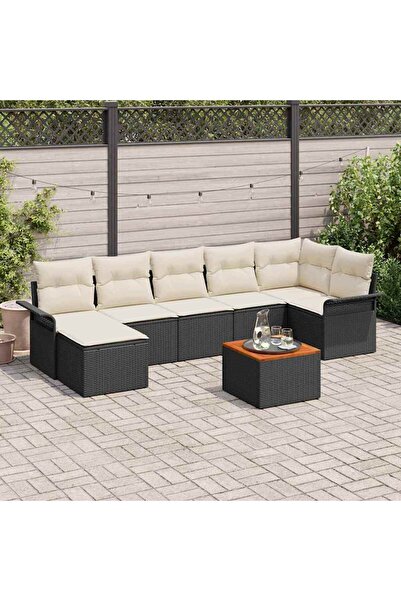 vidaxl Set de canapele pentru gradina cu perna 8 pcs Negru poliratan