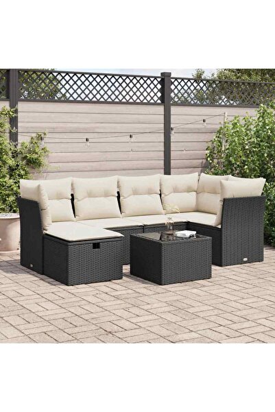 vidaxl Set canapele de gradina cu perne, 7 piese, negru, poliratan
