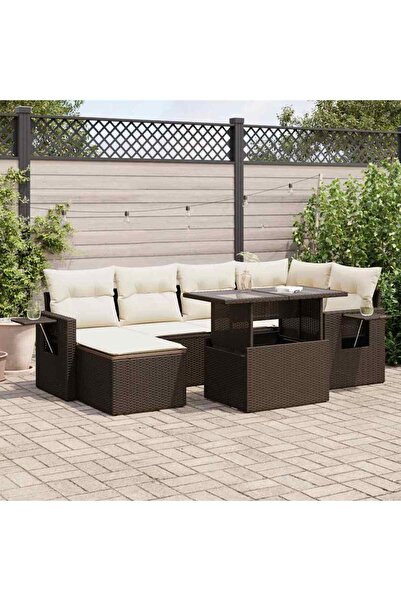 vidaxl Set canapele de gradina cu perne, 7 piese, maro, poliratan
