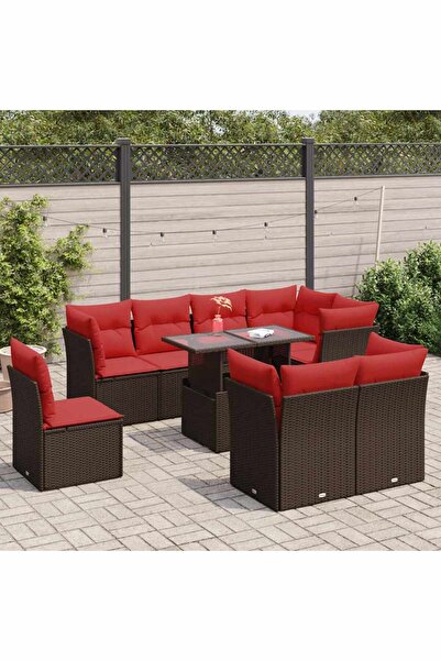 vidaxl Set canapele de gradina cu perne, 9 piese, maro, poliratan