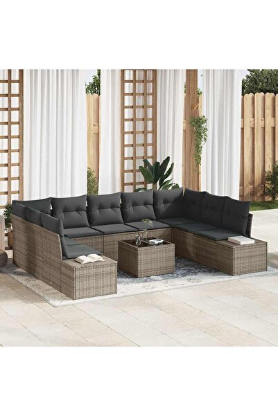 vidaxl Set de canapele pentru gradina cu perna 10 pcs Gri poliratan