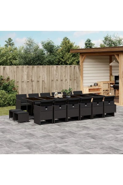 vidaxl Set mobilier de gradina cu perne, 17 piese, negru, poliratan