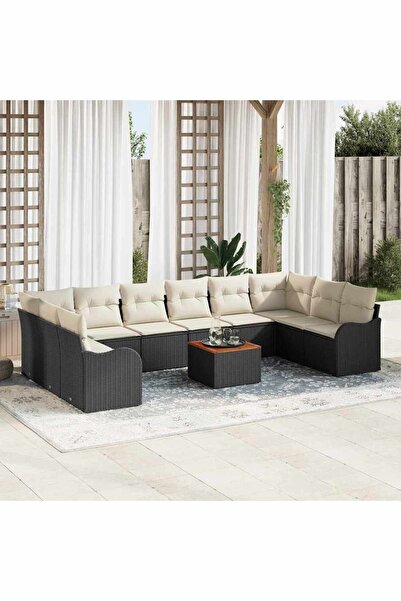 vidaxl Set de canapele pentru gradina 11 pcs Negru È™i Crem poliratan