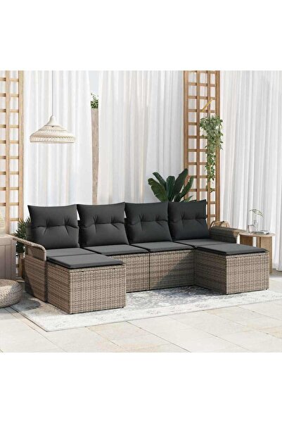 vidaxl Set de canapele pentru gradina cu perna 6 pcs Gri poliratan