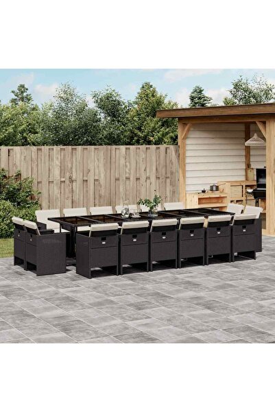 vidaxl Set mobilier de gradina cu perne, 17 piese, negru, poliratan