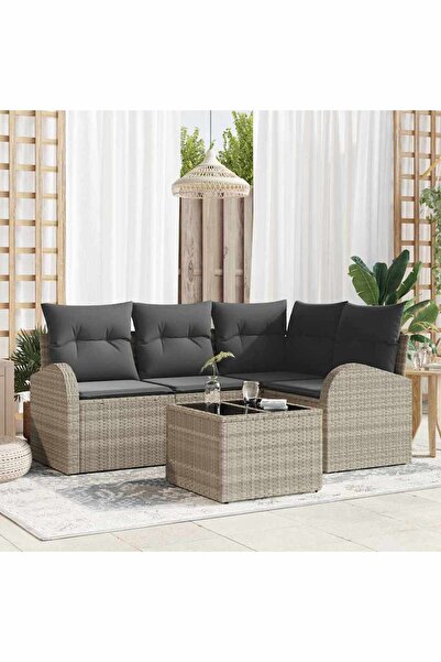 vidaxl Set de canapele pentru gradina 5 pcs Gri deschis poliratan