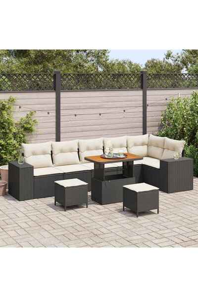 vidaxl Set de canapele pentru gradina cu perna 9 pcs Negru poliratan