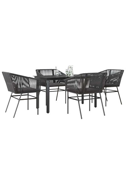 vidaxl Set de sufragerie de gradina 5 piese neagra Sticla Poly Rattan