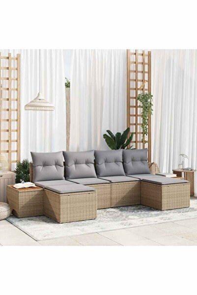 vidaxl Set de canapele pentru gradina cu perna 6 pcs Bej poliratan
