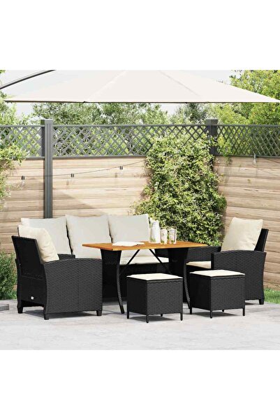 vidaxl Set mobilier de gradina cu perne, 6 piese, negru, poliratan