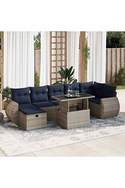 vidaxl Set canapele de gradina cu perne, 8 piese, gri, poliratan