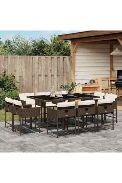vidaxl Set mobilier de gradina cu perne, 11 piese, maro, poliratan